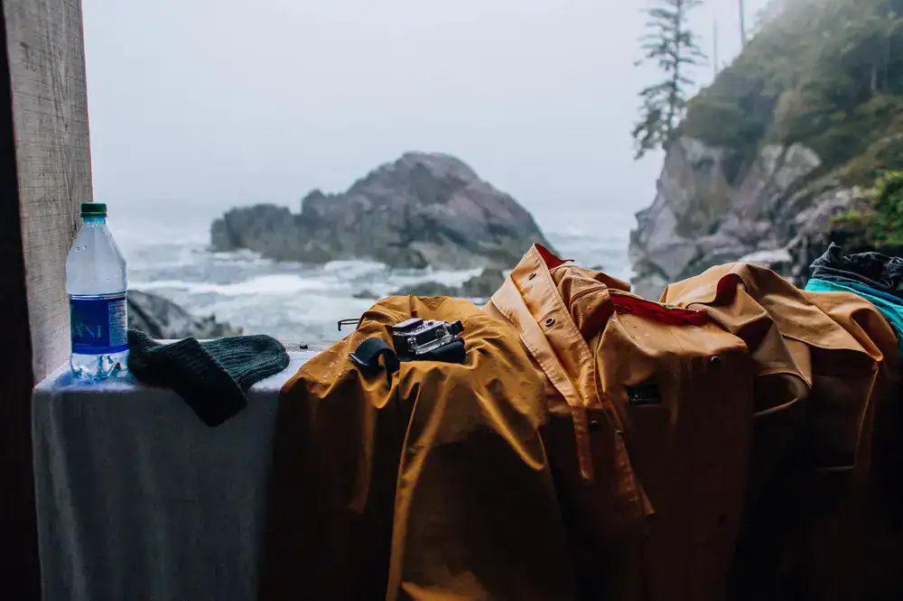 Precision stitching on a waterproof jacket