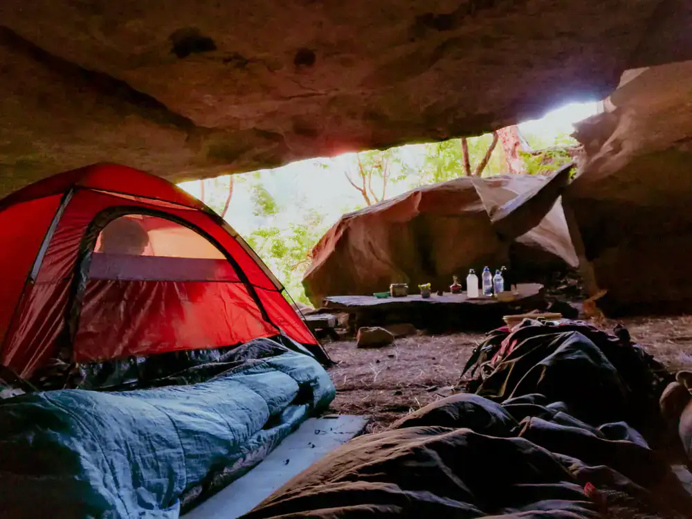 Uncompressed sleeping bag hanging