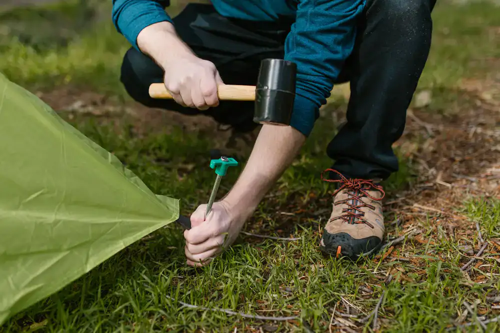 Tent fabric repair detail